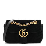Gucci Marmont Black Velvet Leather Matelasse Shoulder Bag