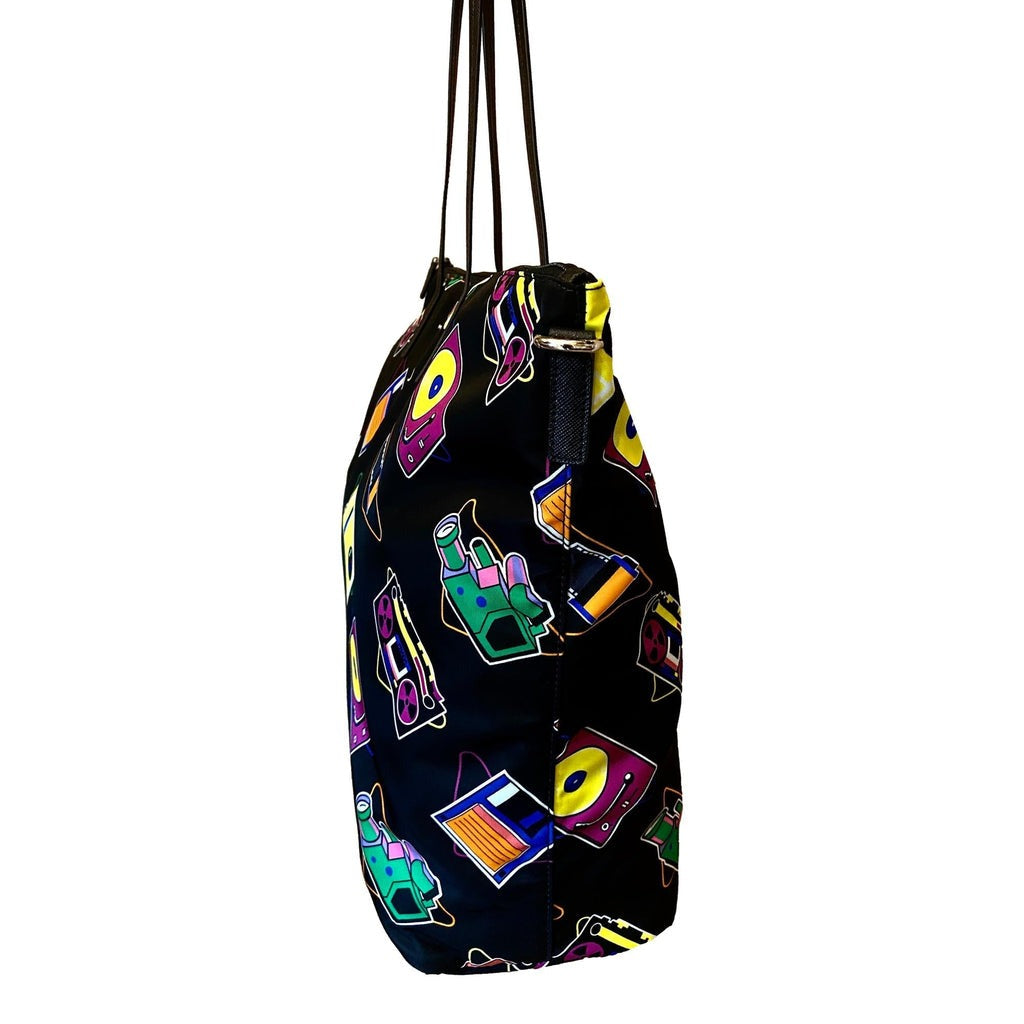 Prada Cassette Print Black Nylon Convertible Shopping Tote