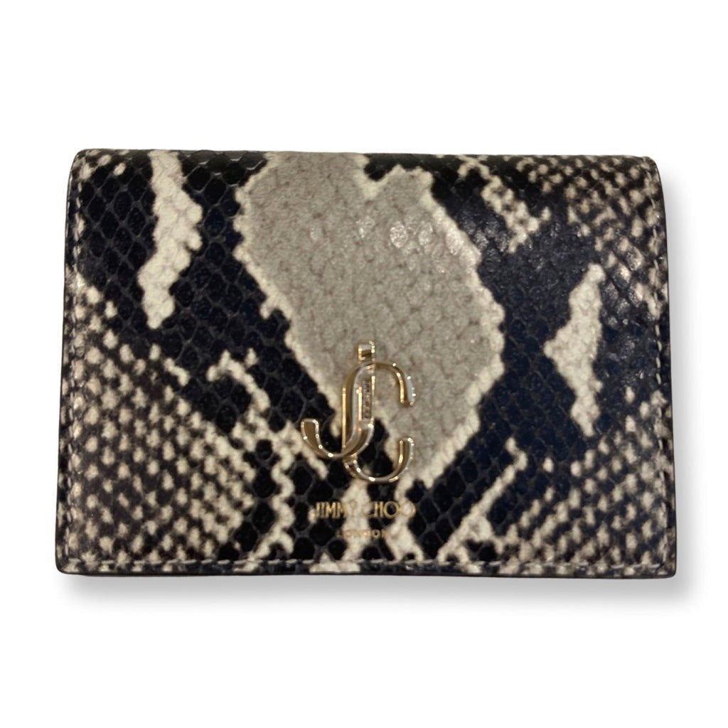 Jimmy Choo Martina Light Stone Snake Printed Leather Card Case OPSL 