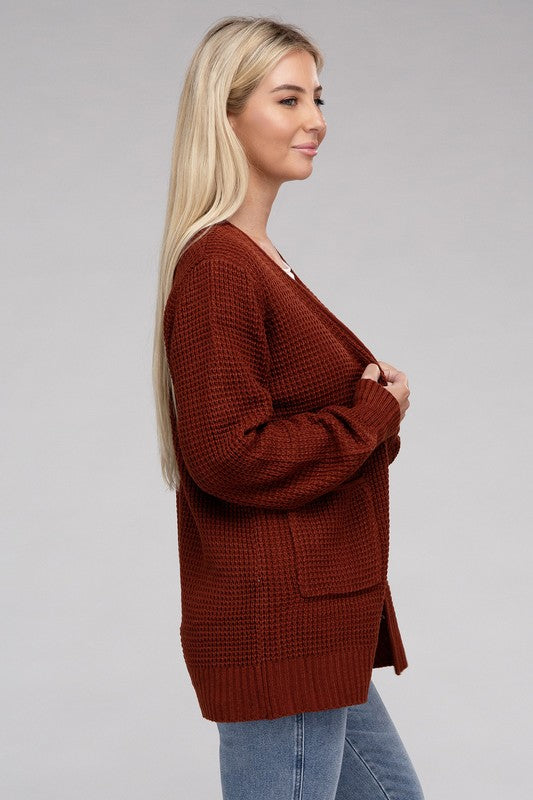 Low Gauge Waffle Open Cardigan Sweater 