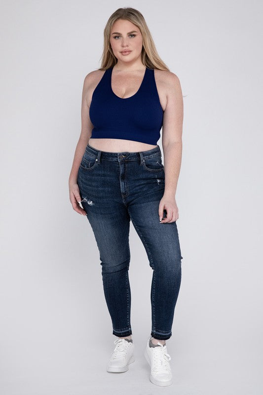 Plus Ribbed Cropped Racerback Tank Tops