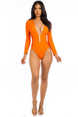 One Piece Long Sleeve Unique Print Swimsuit