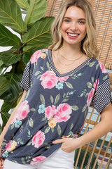 Floral Stripe Mixed Boxy Casual Top