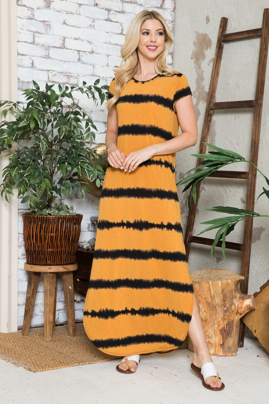 Stripe Short Sleeve Maxi Dress