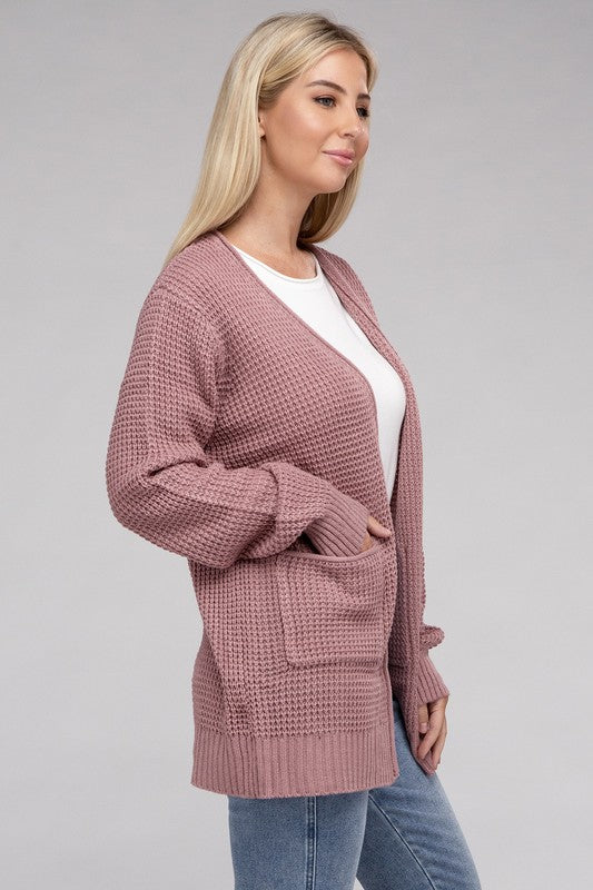 Low Gauge Waffle Open Cardigan Sweater 