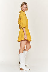 Eyelet Detail 3/4 Sleeve Short Dress