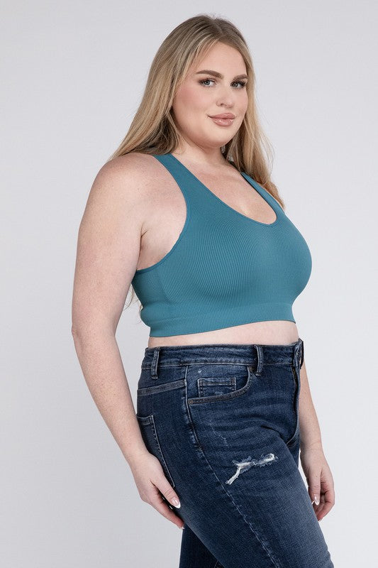 Plus Ribbed Cropped Racerback Tank Tops