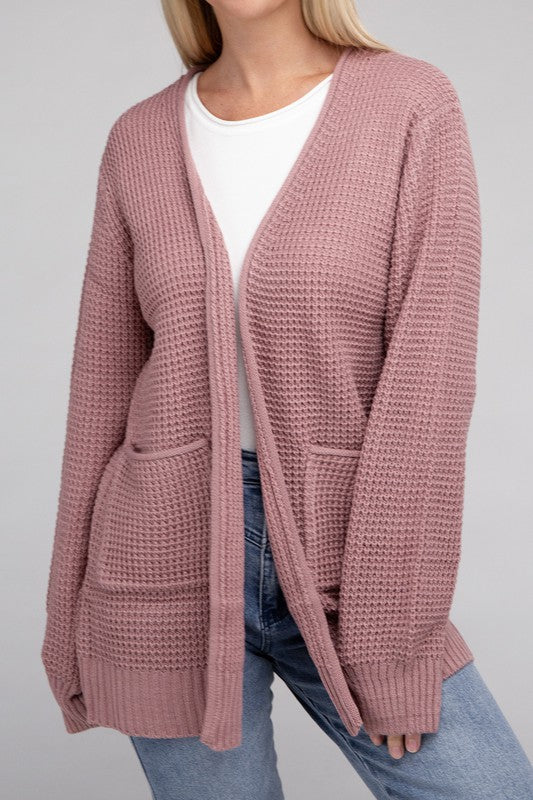 Low Gauge Waffle Open Cardigan Sweater 