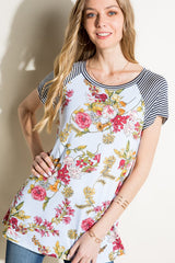 Pin Stripe Floral Mixed Top