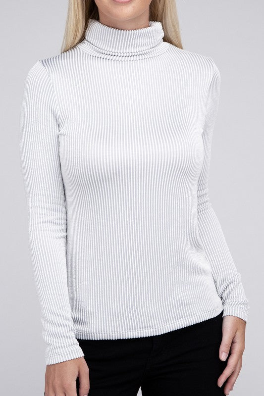 Ribbed Turtle Neck Long Sleeve Top 