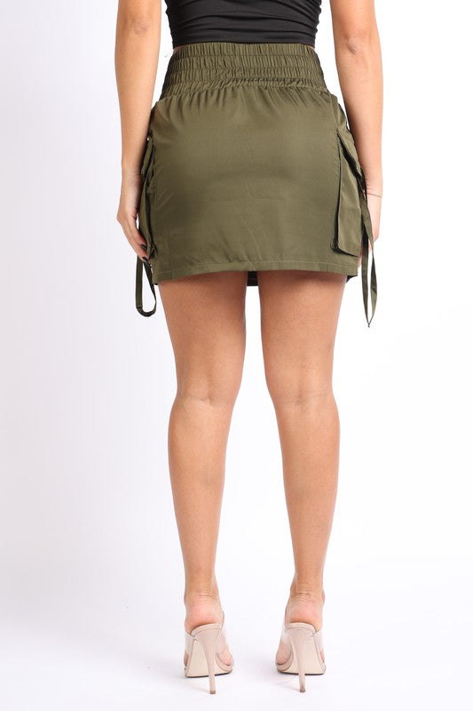 Wide Waistband Mini Skirt With Pockets