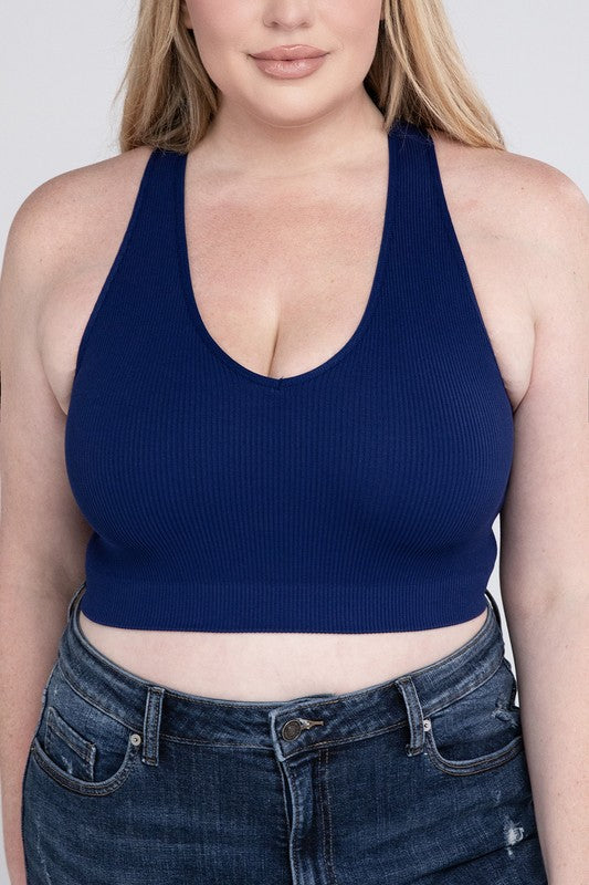 Plus Ribbed Cropped Racerback Tank Tops