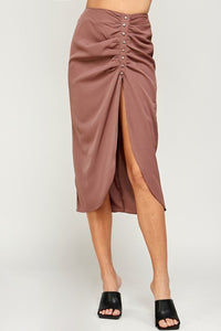 Shirred Front Slit Midi Skirt