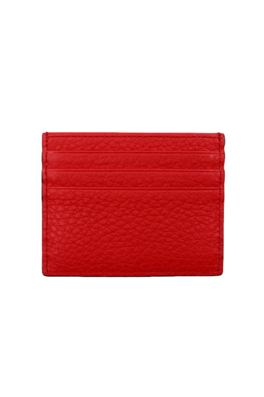 Fendi Red Calfskin Grained Leather Logo Card Case Wallet