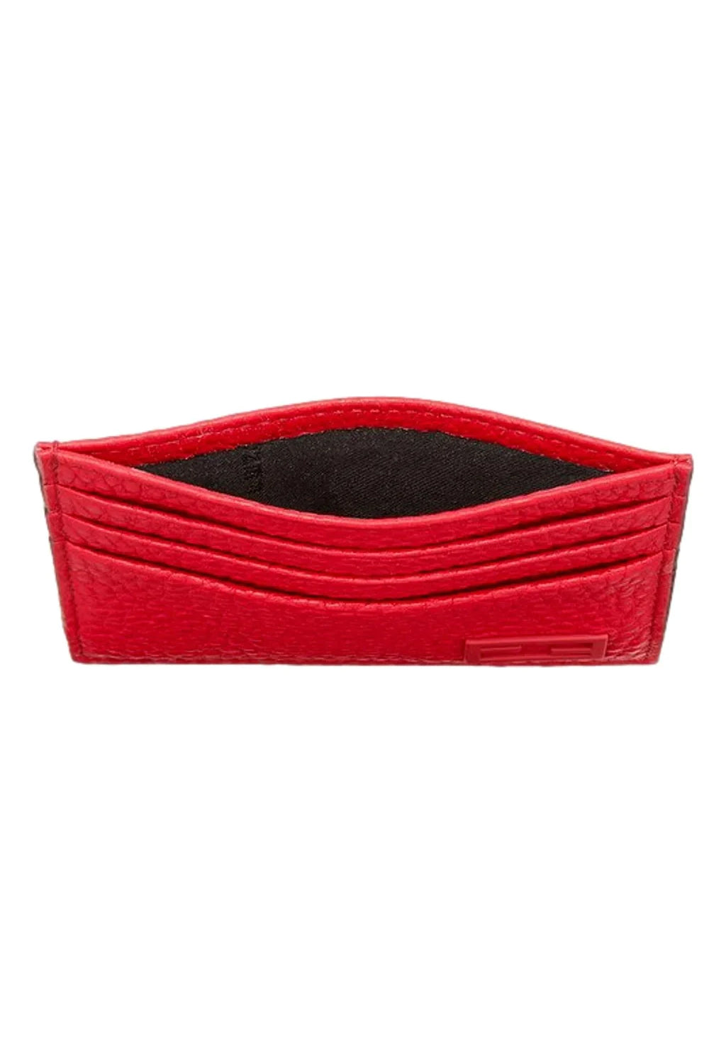 Fendi Red Calfskin Grained Leather Logo Card Case Wallet