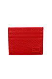 Fendi Red Calfskin Grained Leather Logo Card Case Wallet