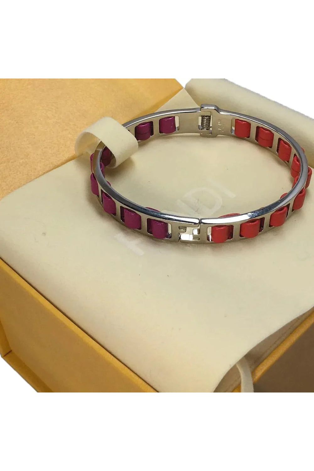 Fendi The Fendista Leather Fuchsia Orange Band Bangle Bracelet