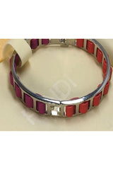 Fendi The Fendista Leather Fuchsia Orange Band Bangle Bracelet