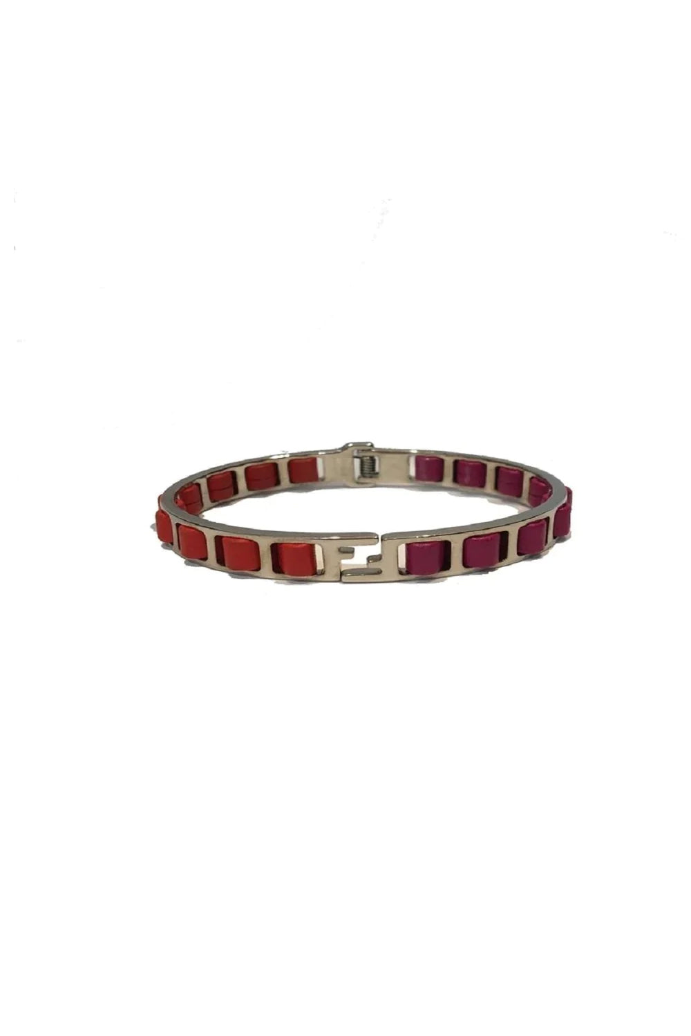 Fendi The Fendista Leather Fuchsia Orange Band Bangle Bracelet