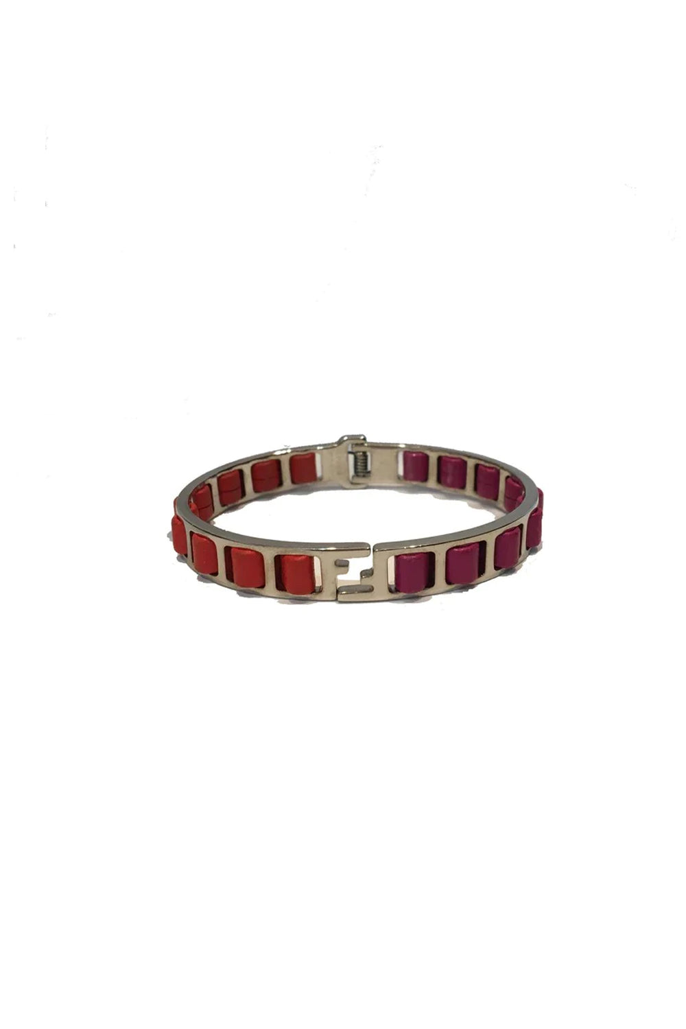 Fendi The Fendista Leather Fuchsia Orange Band Bangle Bracelet