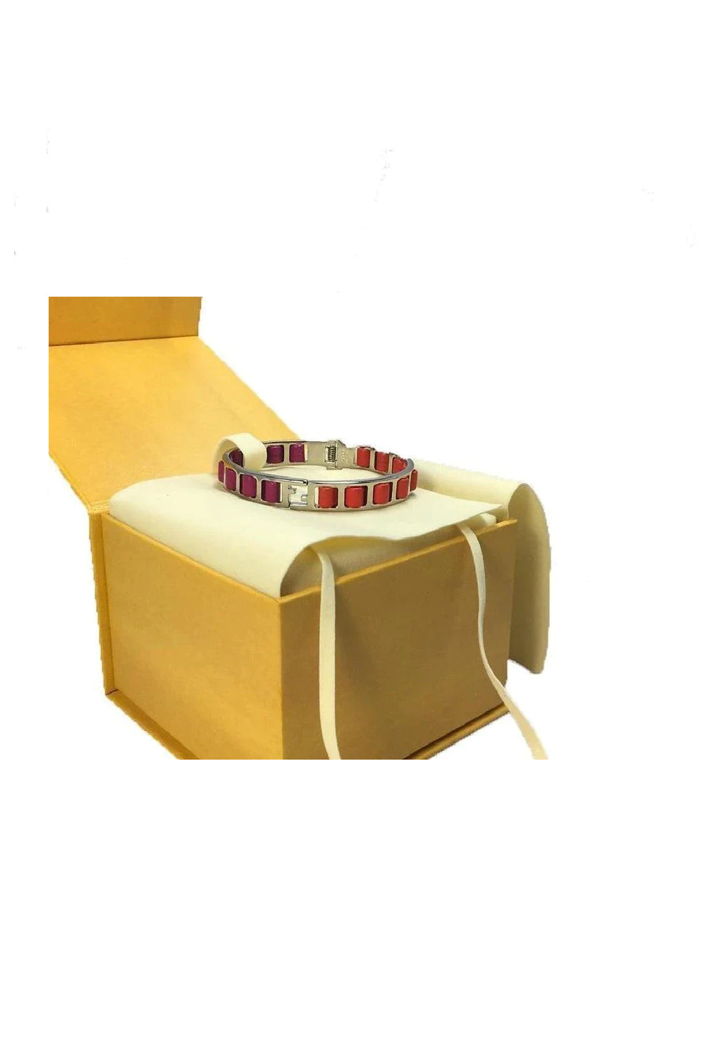 Fendi The Fendista Leather Fuchsia Orange Band Bangle Bracelet