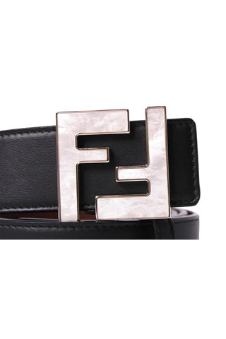 Fendi Reversible Leather Pearl FF Buckle Belt