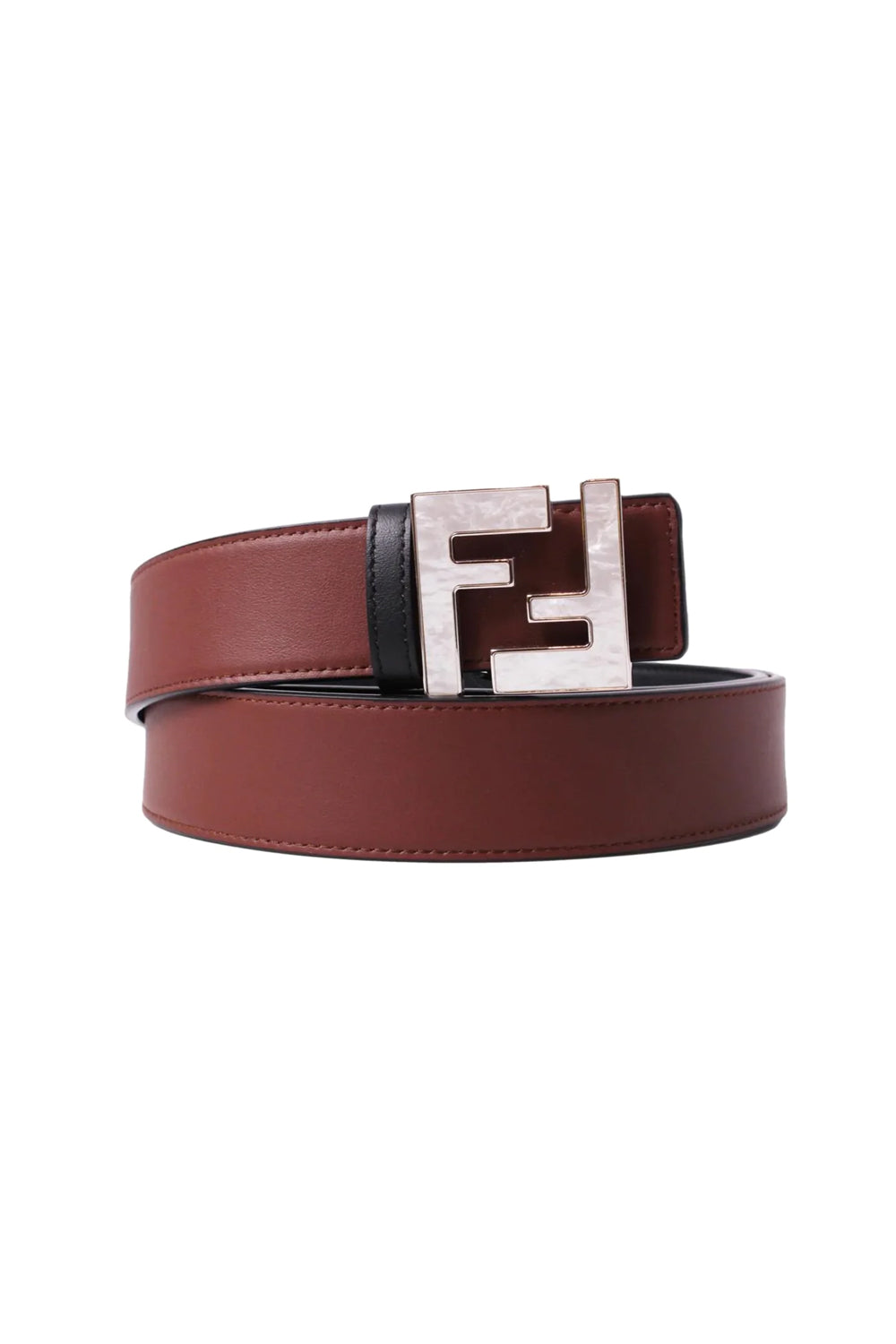 Fendi Reversible Leather Pearl FF Buckle Belt