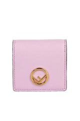 Fendi Calf Leather F logo Lavanda Pink Leather Coin Case
