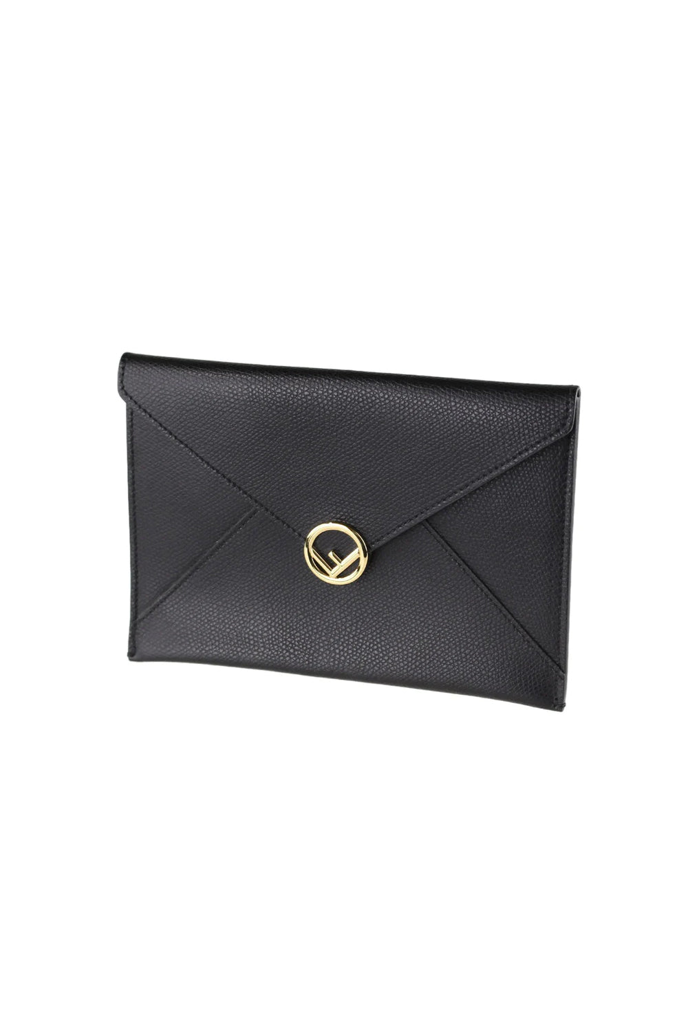 Fendi F is Fendi Black Pebbled Leather Flat Pouch