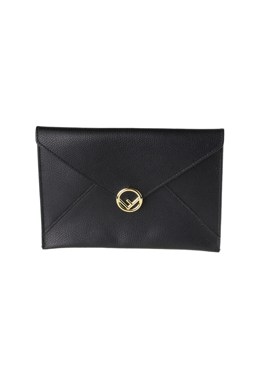 Fendi F is Fendi Black Pebbled Leather Flat Pouch