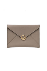Fendi F is Fendi Gray Pebbled Leather Flat Pouch Large