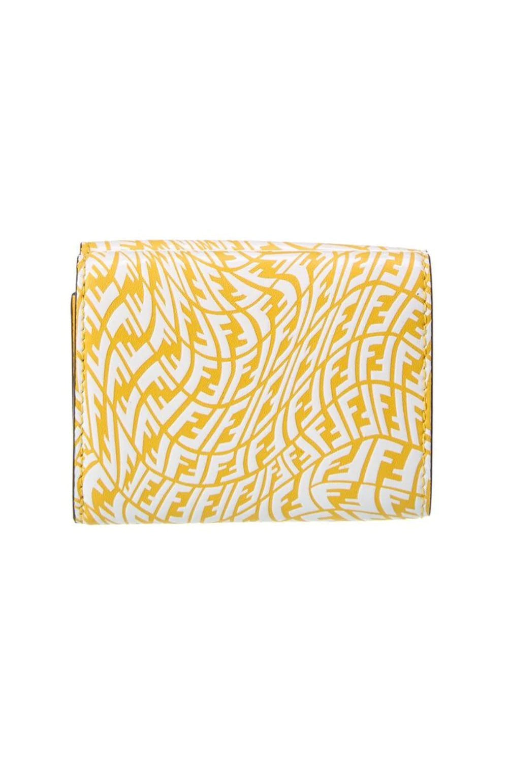 Fendi F Vertigo Print Small Trifold Leather Wallet - Yellow