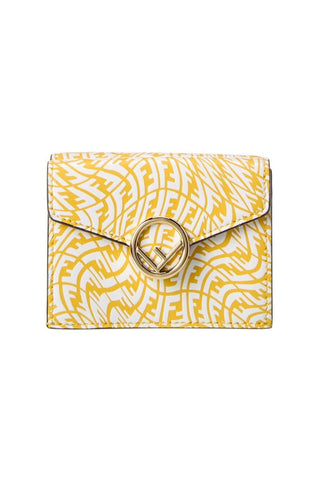 Fendi F Vertigo Print Small Trifold Leather Wallet - Yellow
