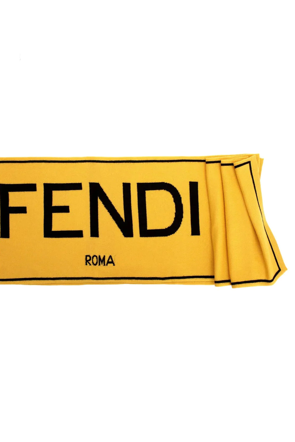 Fendi Roma Knitted Wool & Cashmere Yellow Black Logo Scarf