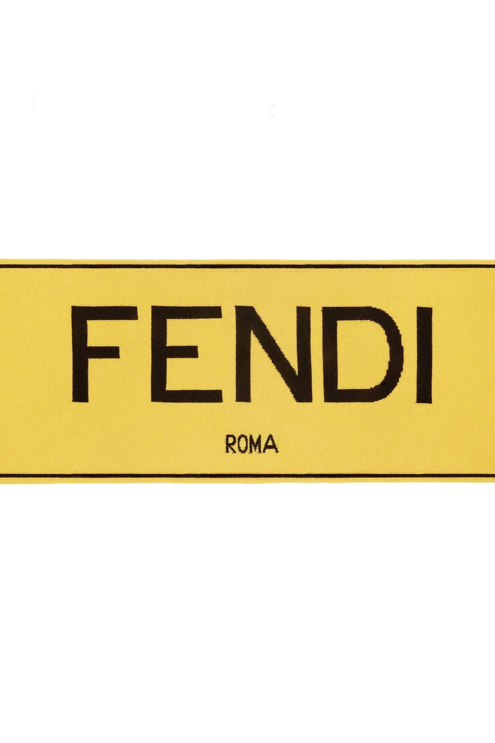 Fendi Roma Knitted Wool & Cashmere Yellow Black Logo Scarf