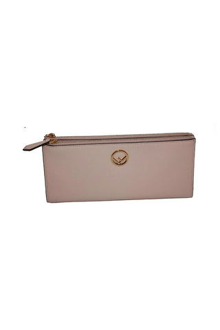 Fendi F Light Rose Calf Leather Double Zip Long Wallet