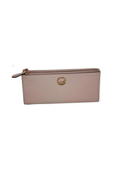 Fendi F Light Rose Calf Leather Double Zip Long Wallet