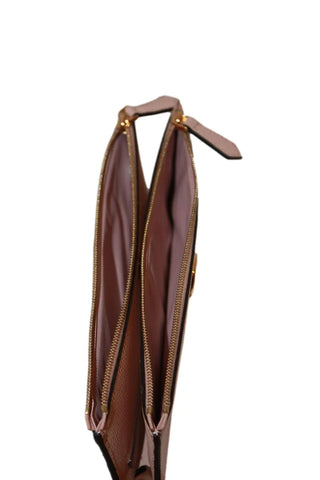 Fendi F Light Rose Calf Leather Double Zip Long Wallet