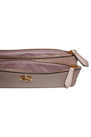 Fendi F Light Rose Calf Leather Double Zip Long Wallet