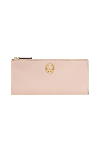 Fendi F Light Rose Calf Leather Double Zip Long Wallet