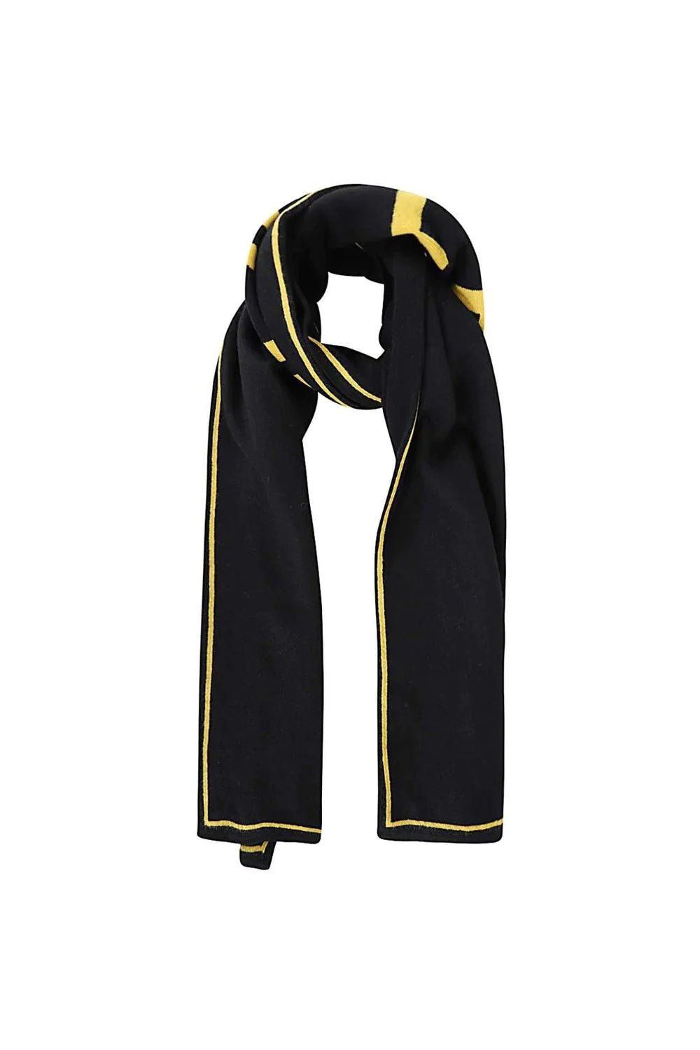Fendi Roma Knitted Wool & Cashmere Black Yellow Logo Scarf
