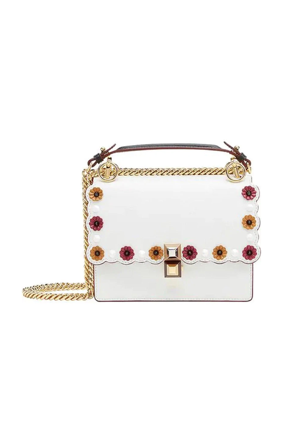 Fendi Womens Kan I White Flowers Shoulder Bag