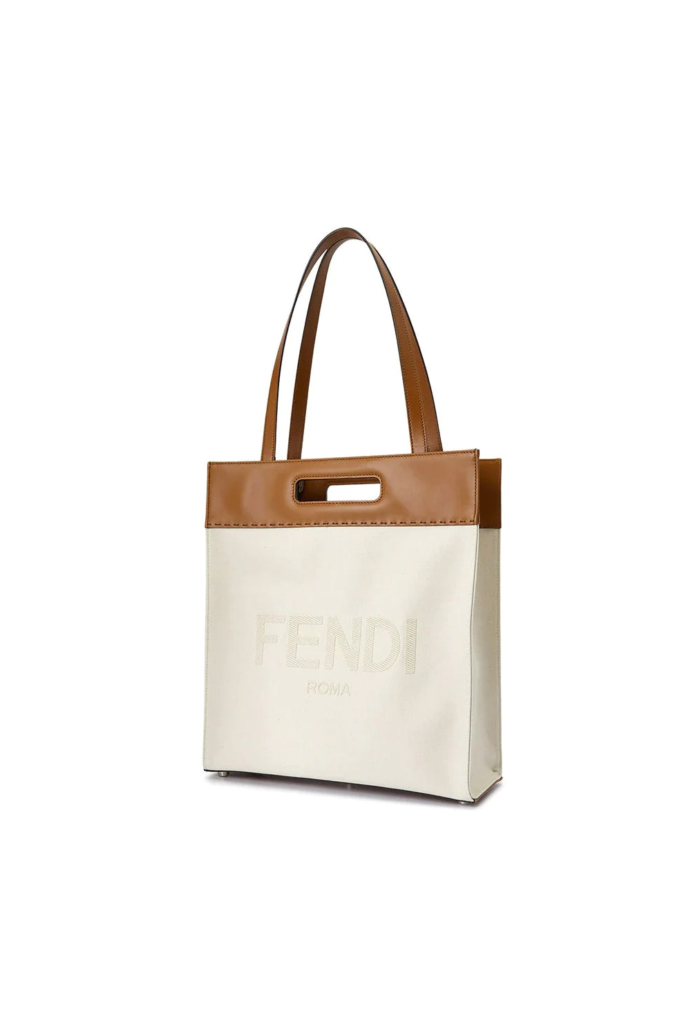 Fendi Roma Brand Embroidered Canvas Tote Bag