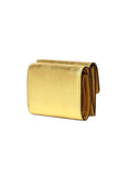 Fendi Roma Logo Metallic Gold Leather Micro Trifold Wallet