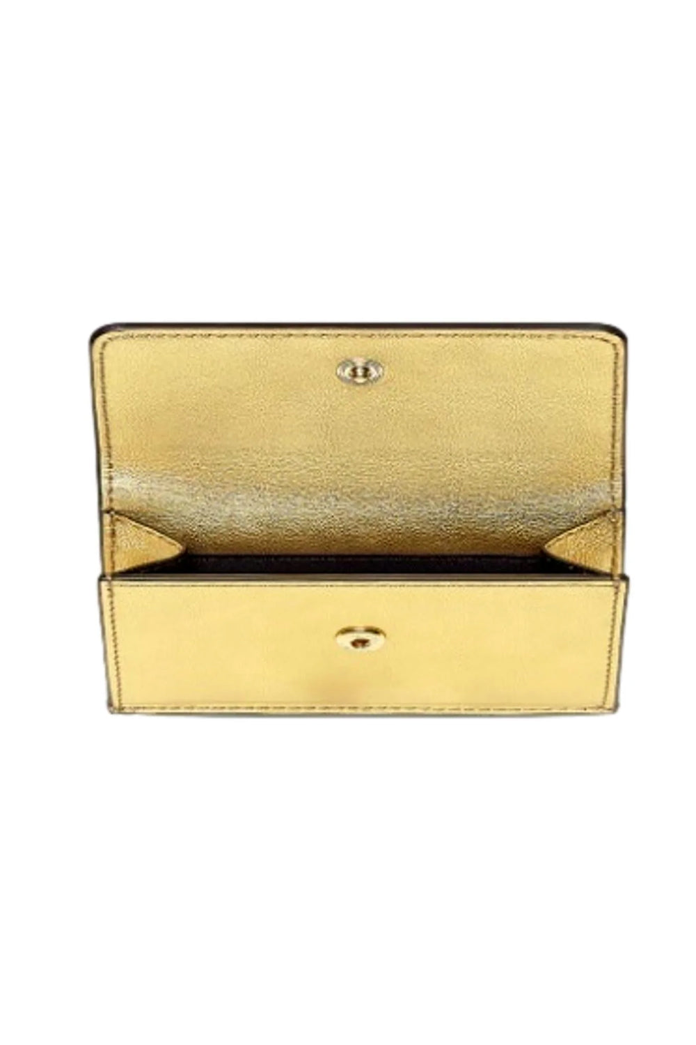 Fendi Roma Logo Metallic Gold Leather Micro Trifold Wallet