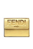 Fendi Roma Logo Metallic Gold Leather Micro Trifold Wallet