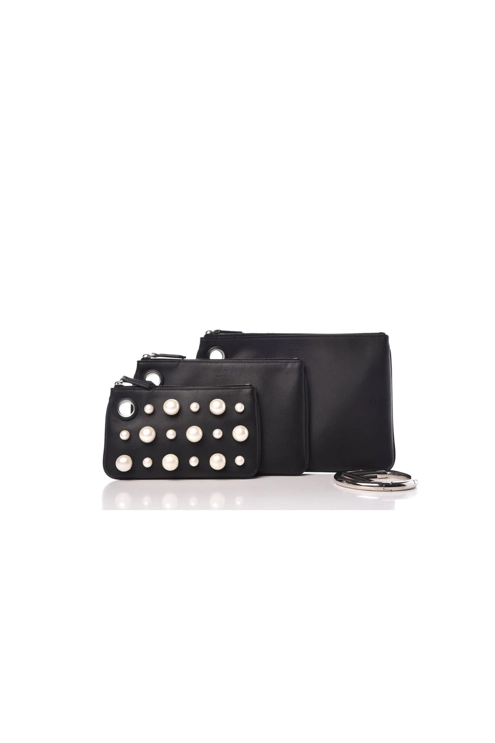 Fendi Pearl Studded Triplette Leather Handbag