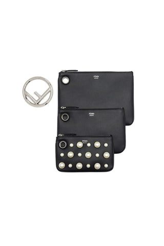Fendi Pearl Studded Triplette Leather Handbag