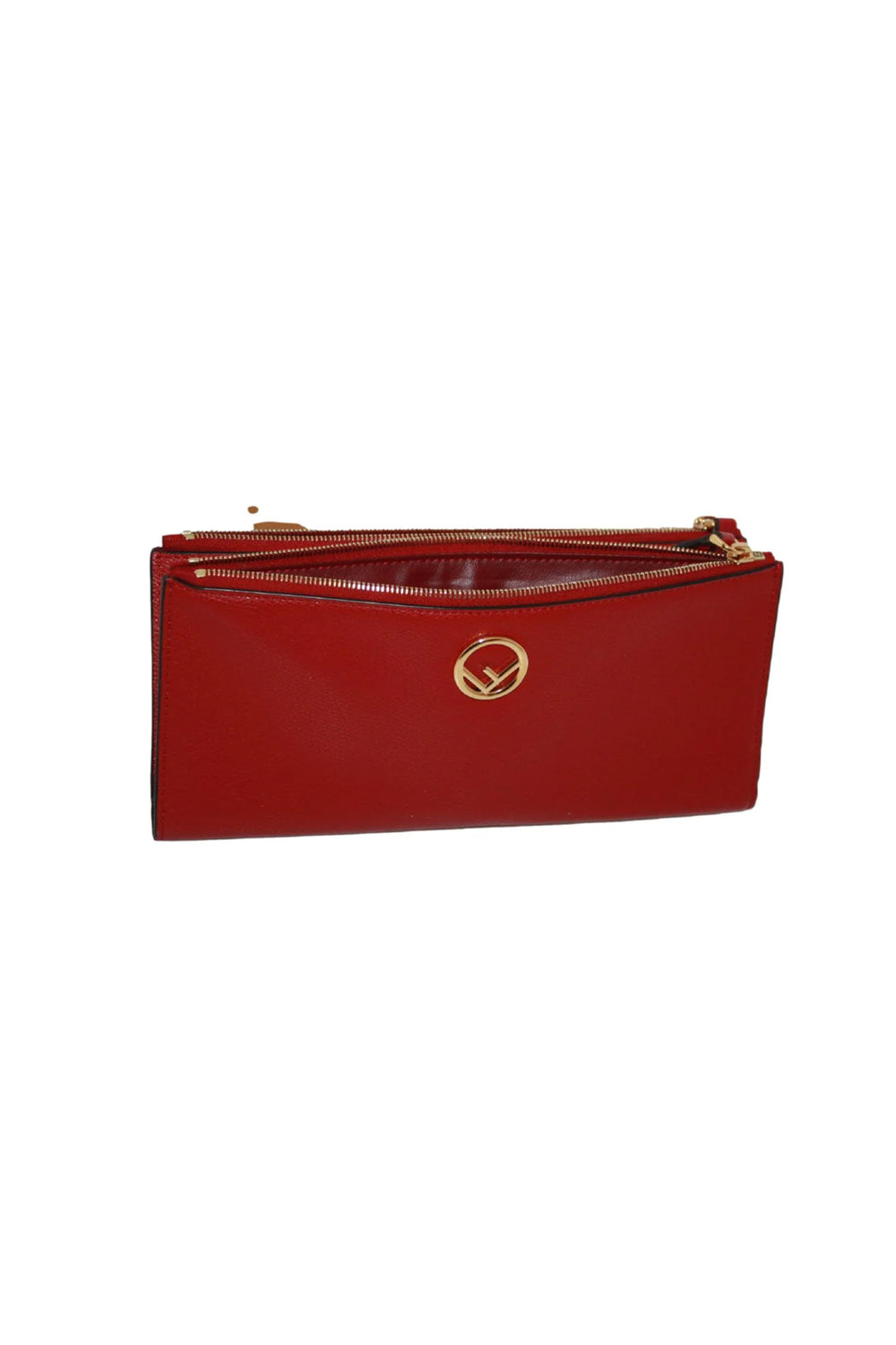 Fendi F Calf Leather Double Zip Long Wallet - Red