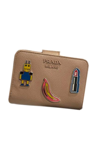Prada Beige Saffiano Character Snap Bifold Wallet
